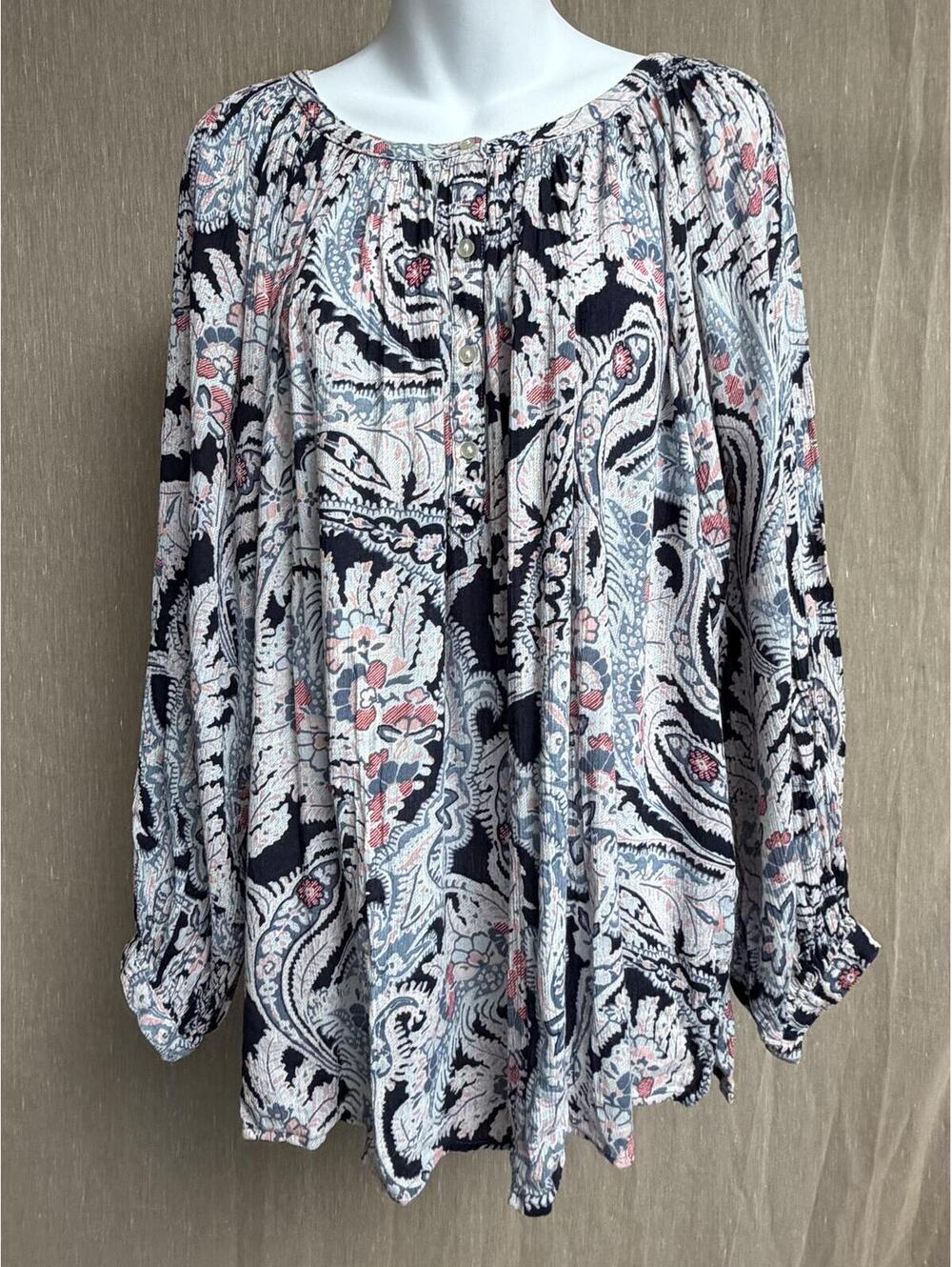 Chaps Long Sleeve Paisley Blouse - XL